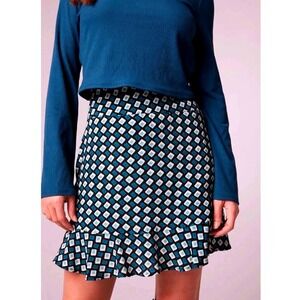 Band of The Free ~‎ Women's Colette Deep Teal Diamond Print ~ Mini Skirt ~ LARGE